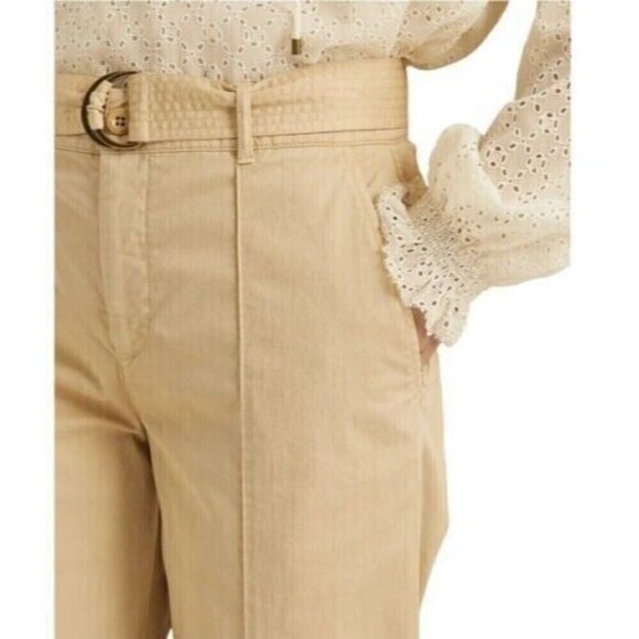 Lauren Ralph Lauren Women's Micro-Sanded Twill Belted Wide Pale Parchment 16 - Picture 3 of 7
